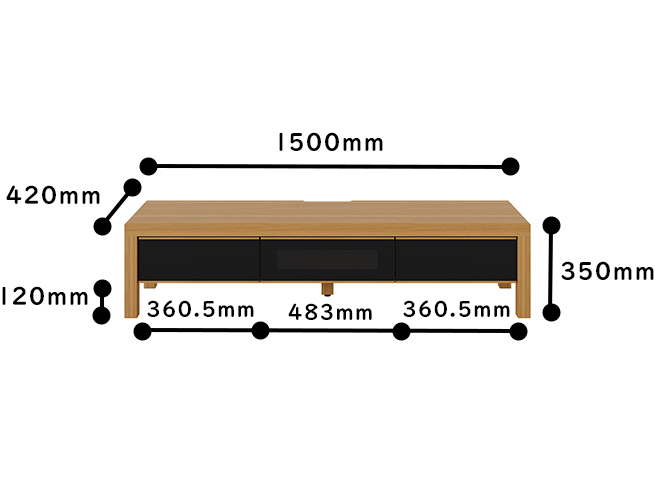 Olivia  テレビボード(収納付き) 幅1500mm サイズ