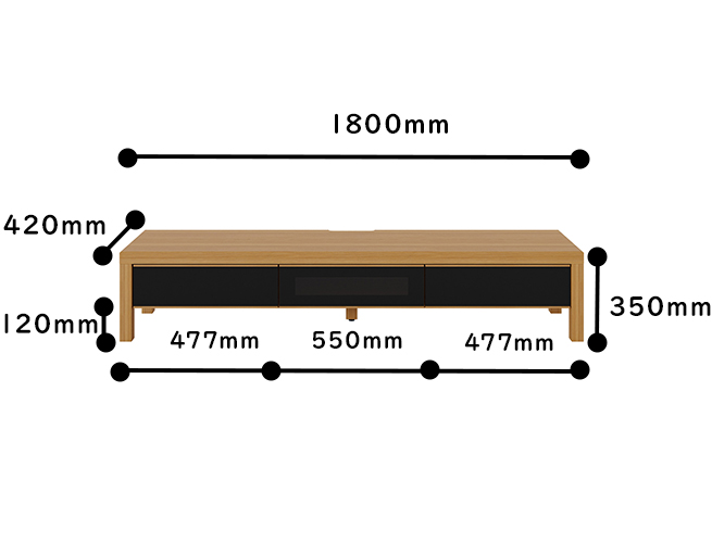 Olivia  テレビボード(収納付き) 幅1800mm サイズ
