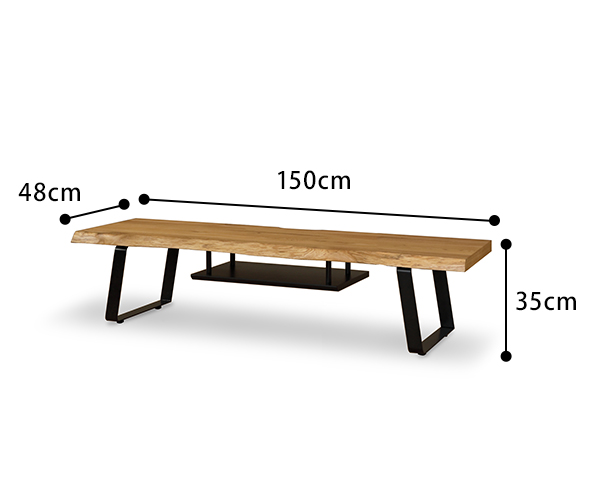 Olivia 一枚板モダンテイスト風 テレビボード 幅1500mm  ホワイトオーク　サイズ図面