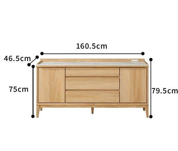 Oliviaセラミック調サイドボード　 オーク柄　幅1600mm　サイズ図面
