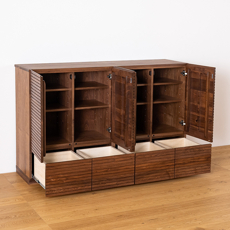 風雅／FUUGA　サイドキャビネット 幅1600mm（ウォールナット・ウォルナット-スリット）