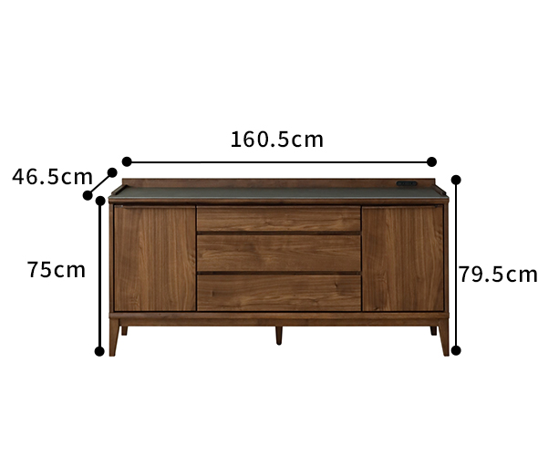 Oliviaセラミック調　幅1600mmサイドボード　サイズ図面