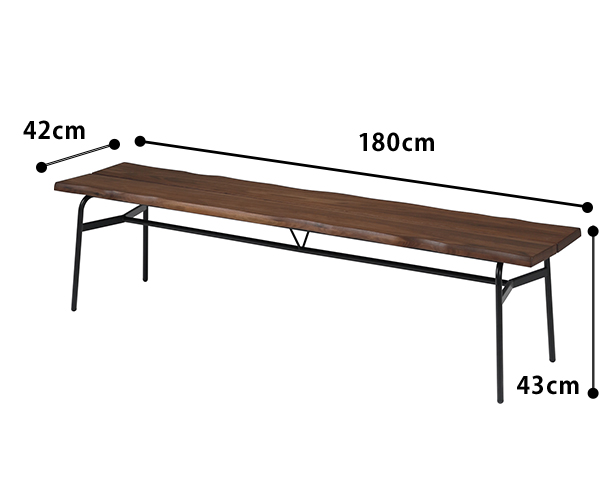 Olivia 一枚板風ベンチ180 ウォールナット