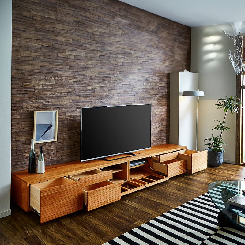 天然木・無垢の大型テレビボード風雅3000mmセンダン
