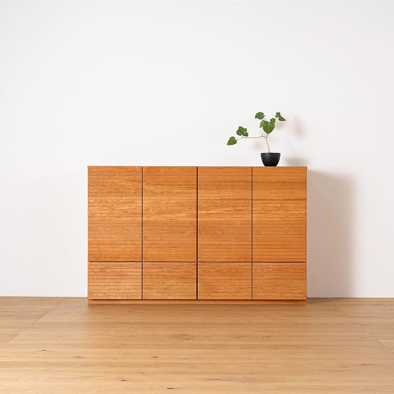 風雅／FUUGA　サイドキャビネット 幅1600mm（ブラックチェリ-スリット）