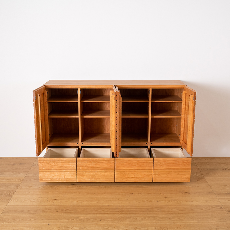 風雅／FUUGA　サイドキャビネット 幅1600mm（ブラックチェリ-スリット）