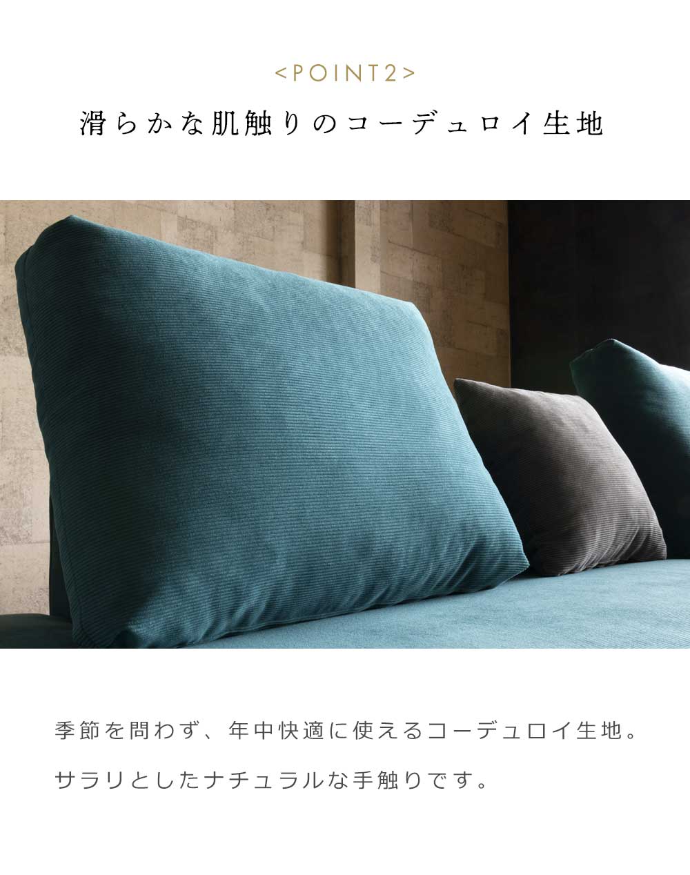 Grace 2Pソファ (クッション大x1、クッション小x1 付属)