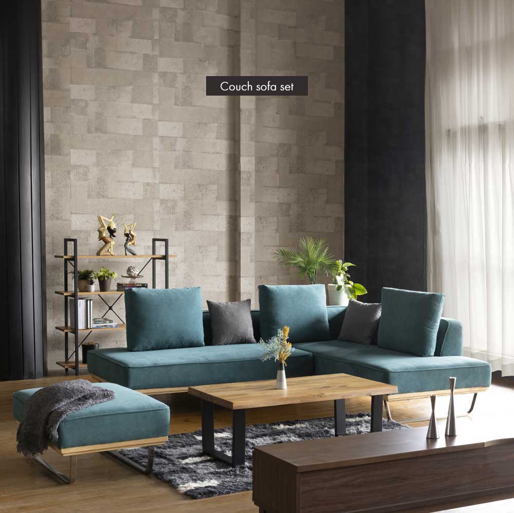 Grace カウチソファセット　(2Px1 + カウチx1 + スツールx1 + クッション小x2 + クッション大x3)