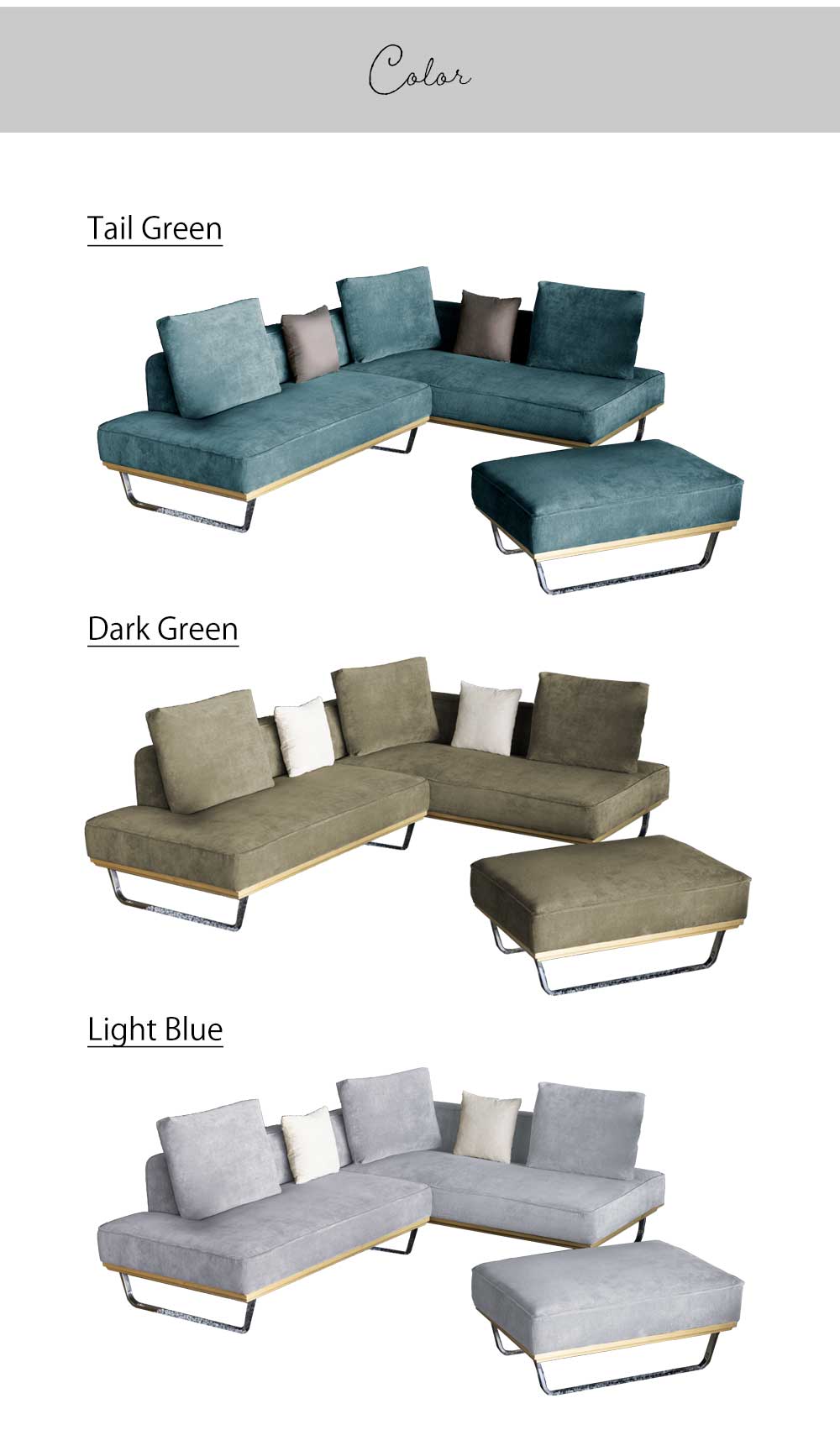 Grace カウチソファセット　(2Px1 + カウチx1 + スツールx1 + クッション小x2 + クッション大x3)