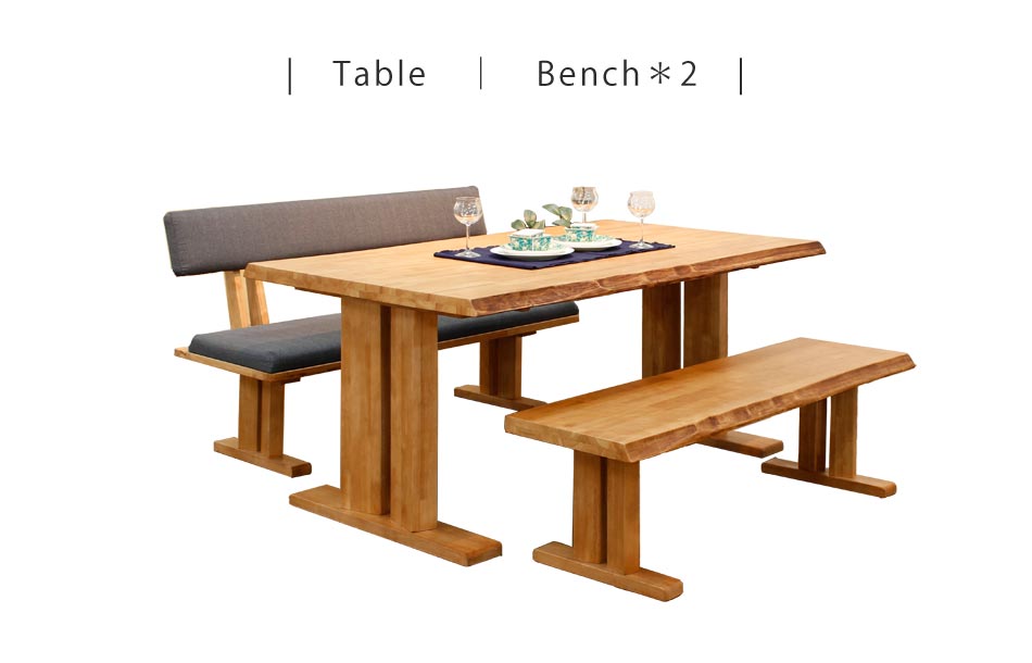 Grace ダイニング3点セット　（180テーブル+160ベンチ+160背付ベンチ）