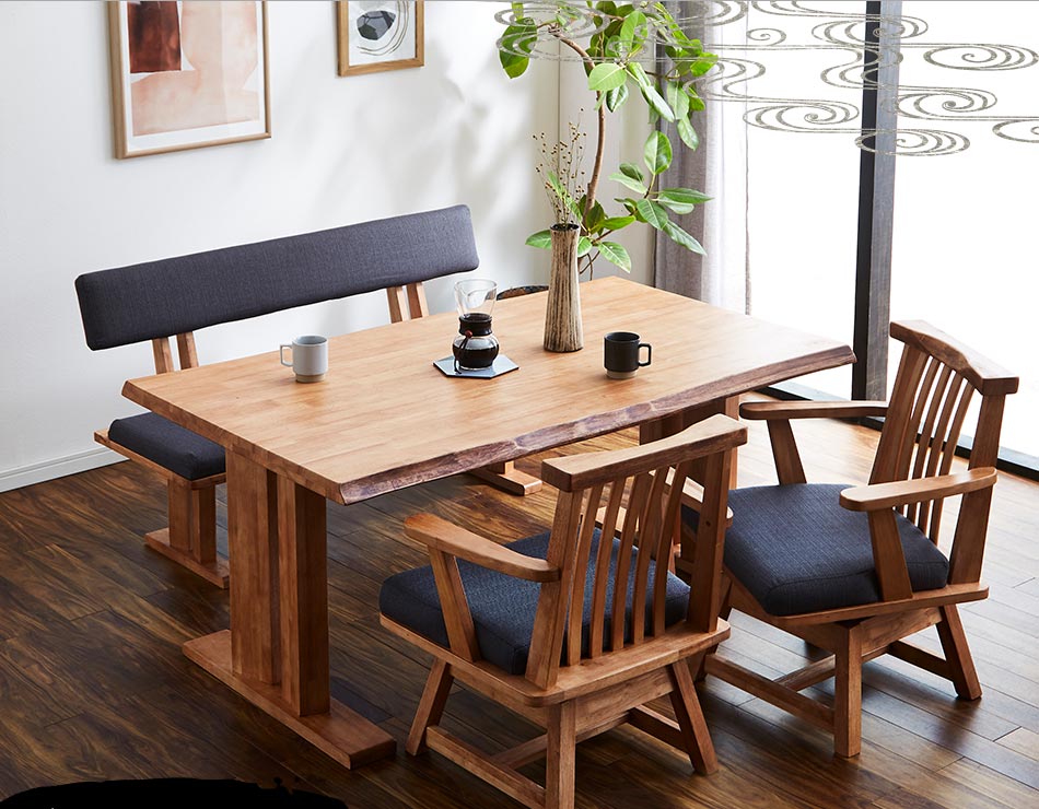 Grace 180テーブル+160ベンチ+肘付回転チェア2脚+肘無回転チェア2脚