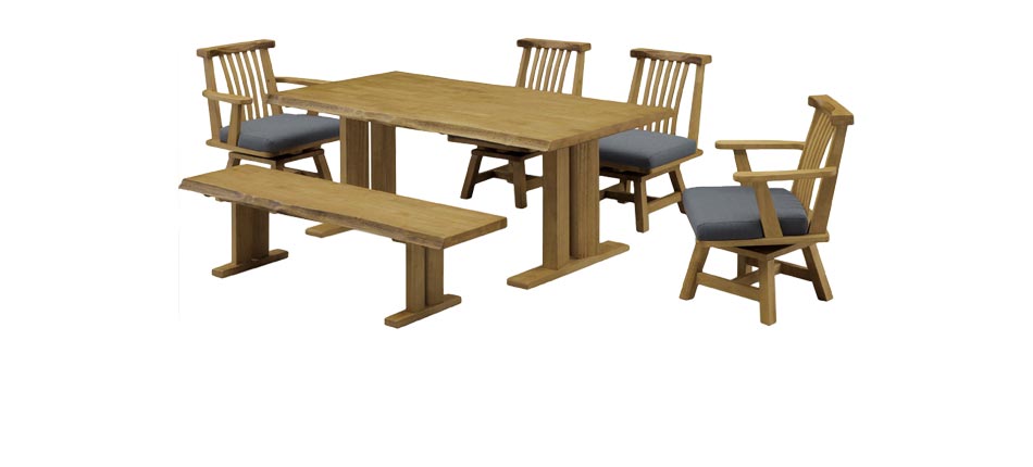 Grace 180テーブル+160ベンチ+肘付回転チェア2脚+肘無回転チェア2脚