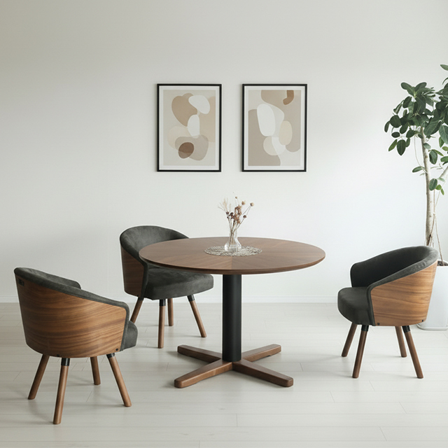 Kurt丸形ダイニングテーブル4点セット