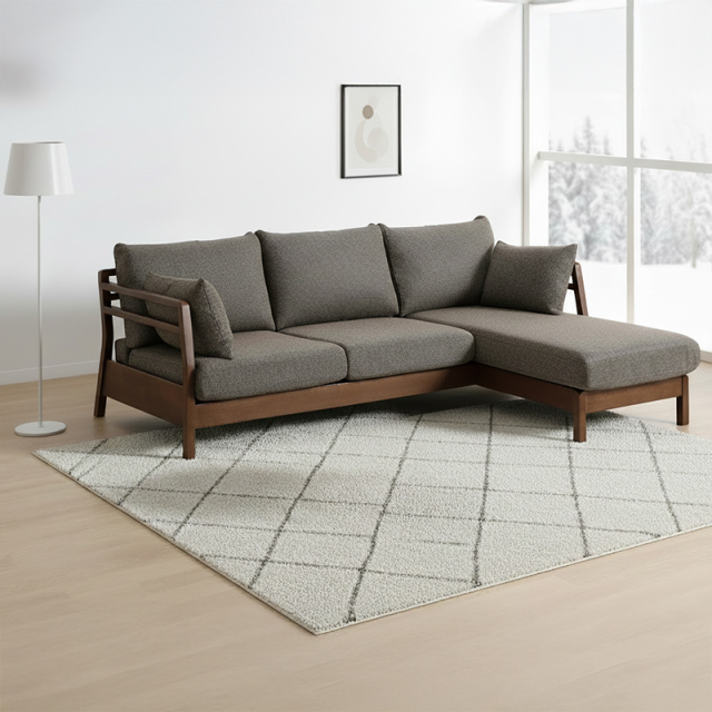 Olivia木製カウチソファ ファブリック・ブラウン 組み合わせ自由 幅1900