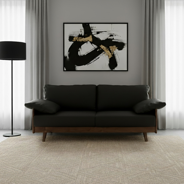 Olivia木目調×本革ソファ