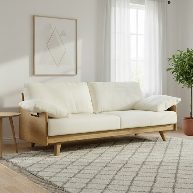 Olivia木目調×本革ソファ