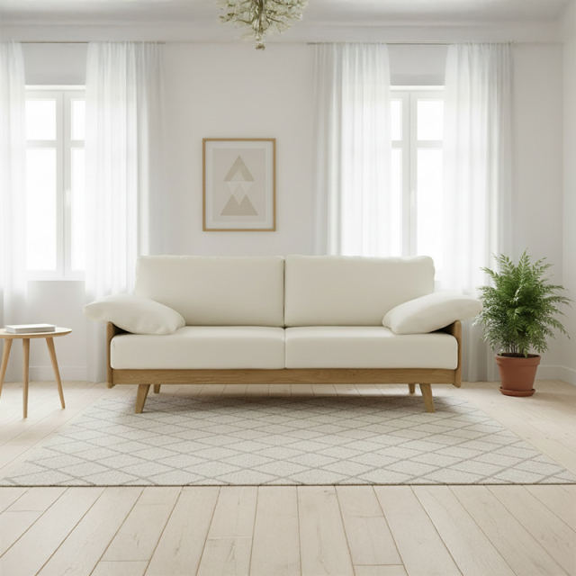 Olivia木目調×本革ソファ