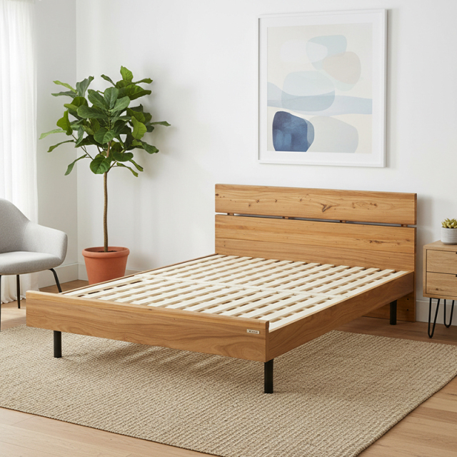 Tasiaコンセント付無垢材ベッドフレーム ダブル