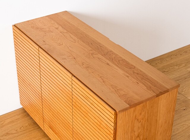 木製スリットデザインキャビネット 風雅／FUUGA キャビネット W1200（ブラックチェリー）