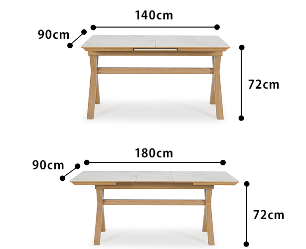 Olivia  セラミック調  伸長ダイニングテーブル　サイズ図面