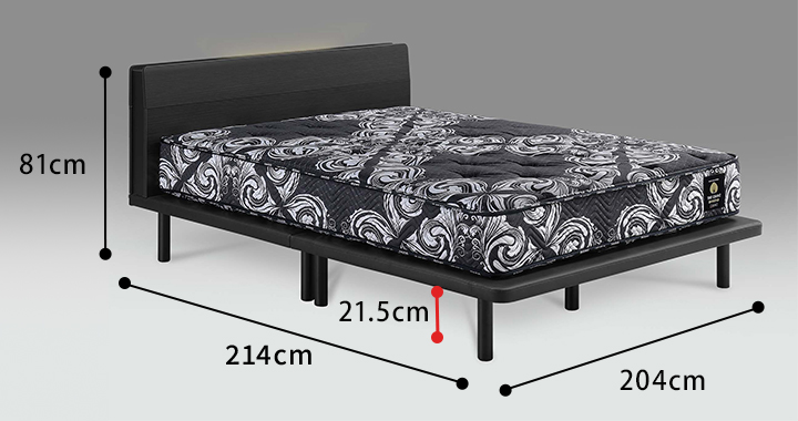 Tasia床面高さ調整可能 一口コンセント・ LED照明付き ベッドフレーム　キングサイズ図面